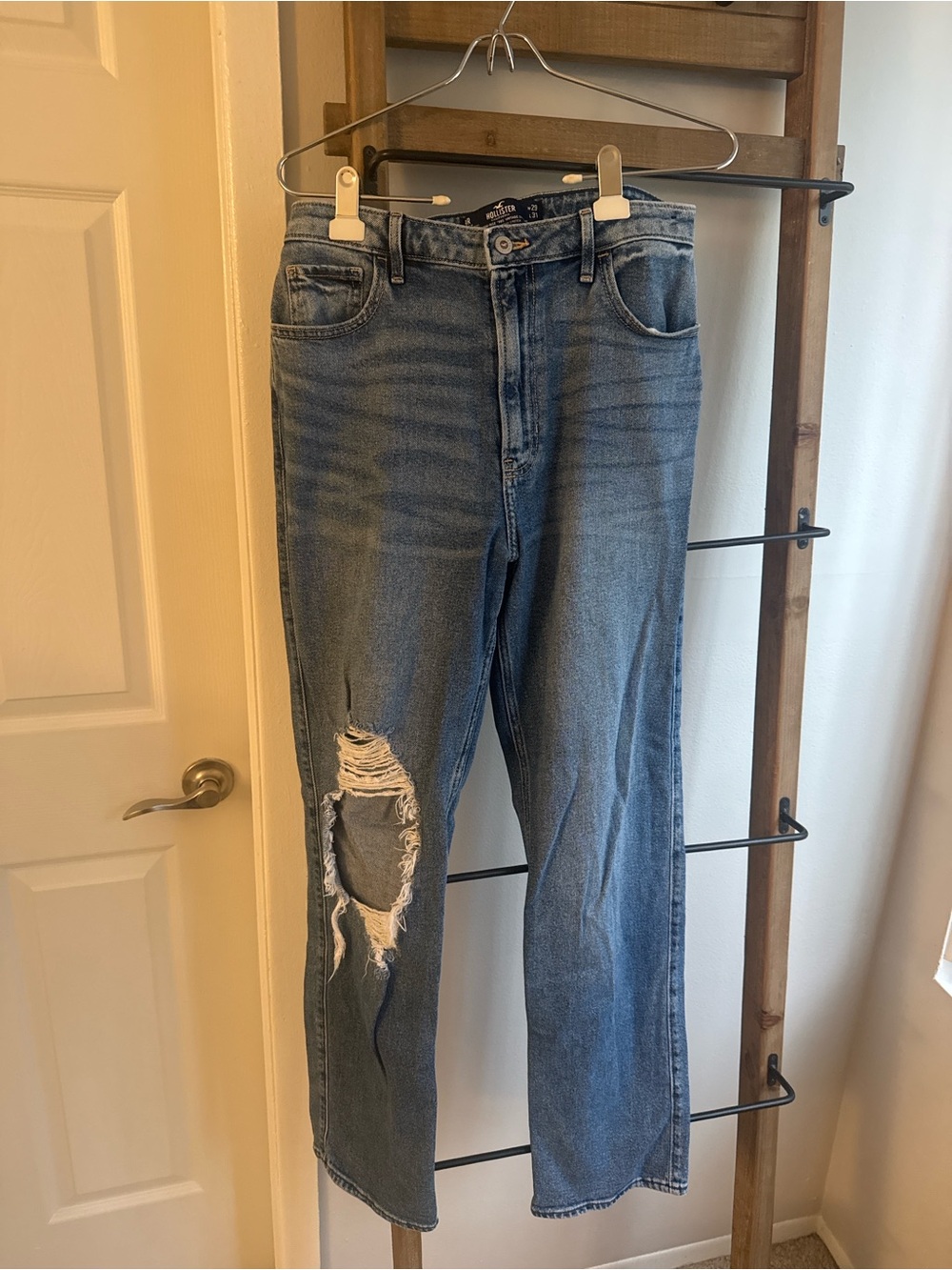 Hollister Light Blue Distressed Straight-Leg Jeans